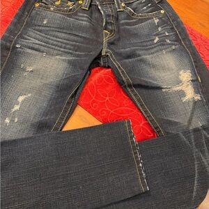 True Religion Dark Blue Distressed Straight Jeans